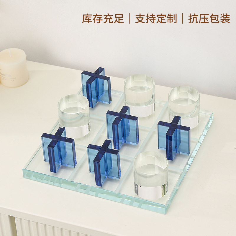 欧式水晶棋盘高级感摆件创意家居玄关桌面白水晶装饰工艺品批发厂