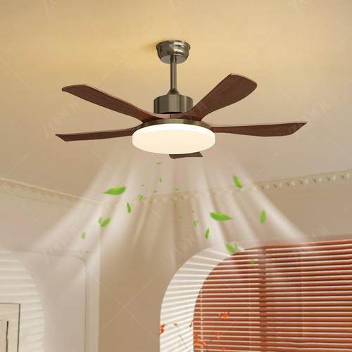 中古风客厅风扇吊灯护眼客厅复古大扇叶电扇灯胡桃木色餐厅吊扇灯