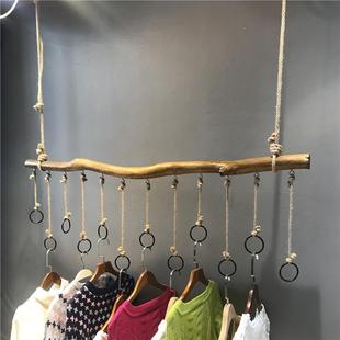 服装店衣架吊环树枝麻绳装饰展示架吊挂吊钩上墙悬挂侧挂复古新品