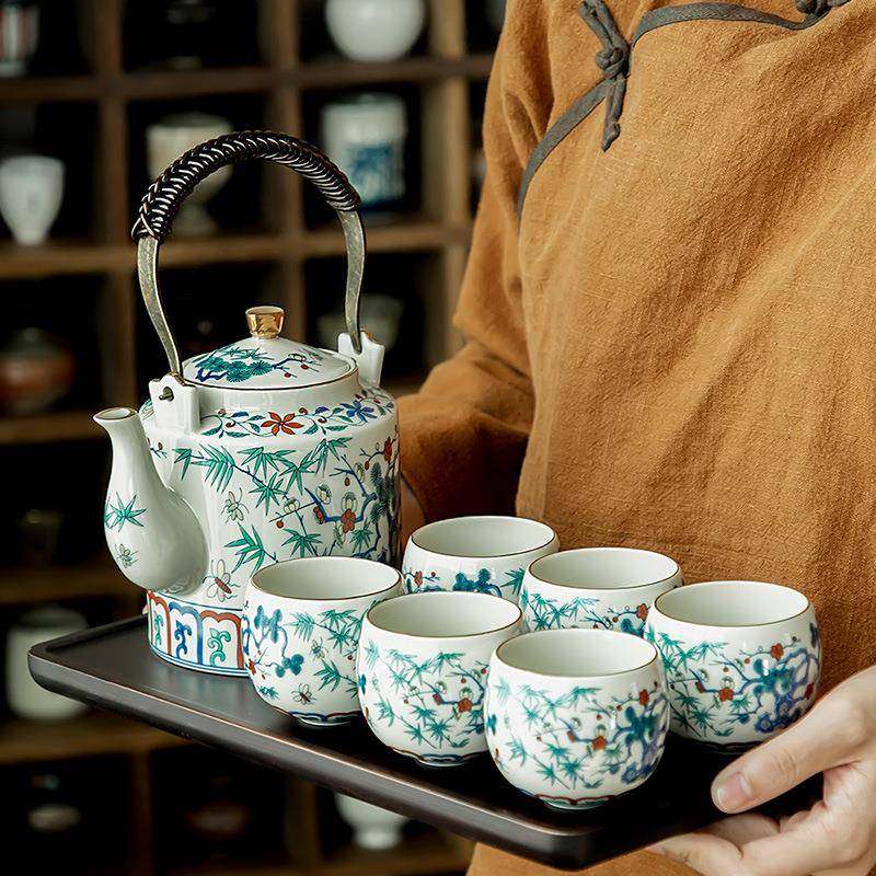 中式陶瓷斗彩国潮风提梁壶茶具茶杯干泡盘套装家用商务礼大容量壶,节庆用品/礼品,新娘配件,淘宝优惠券,粉丝福利购,淘宝优惠卷