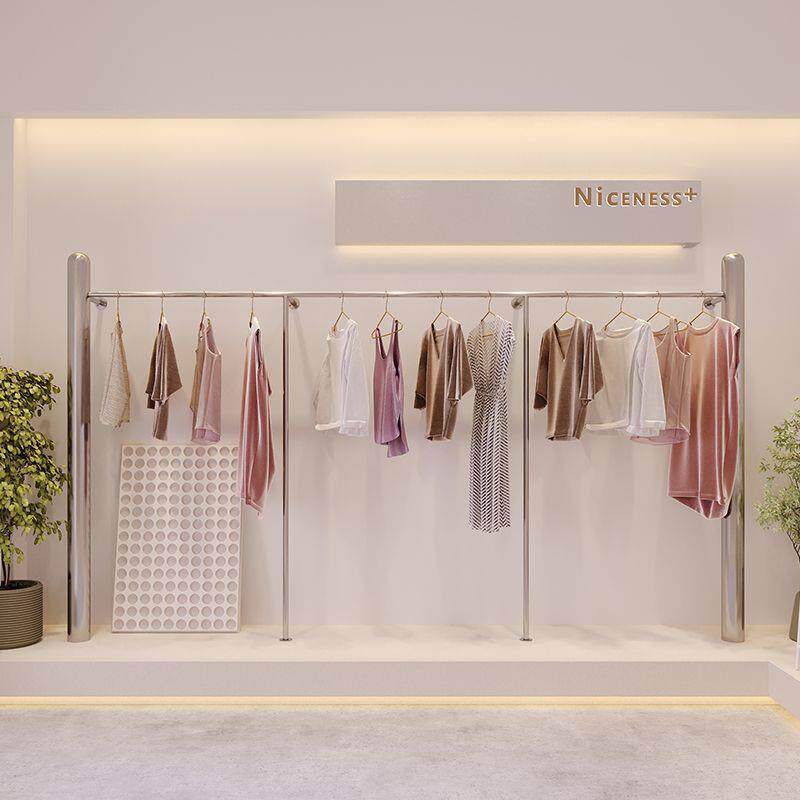 服装店展示架不锈钢上墙挂衣杆女装店时尚简约落地式货架陈列道具