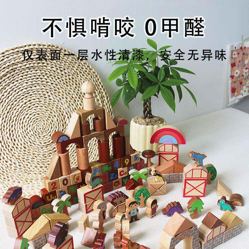 新品145颗恐龙乐园大颗粒积木字母数字认知早教启蒙儿童木制玩具