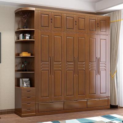 实木衣柜现代中式二三四五六平开门家用储物大柜子简约收纳衣橱柜