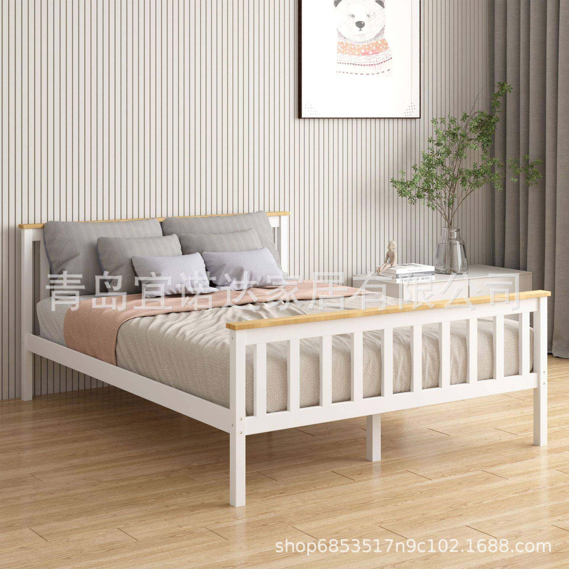 工厂价格直发包邮出口品质实木简约风格双人松木床