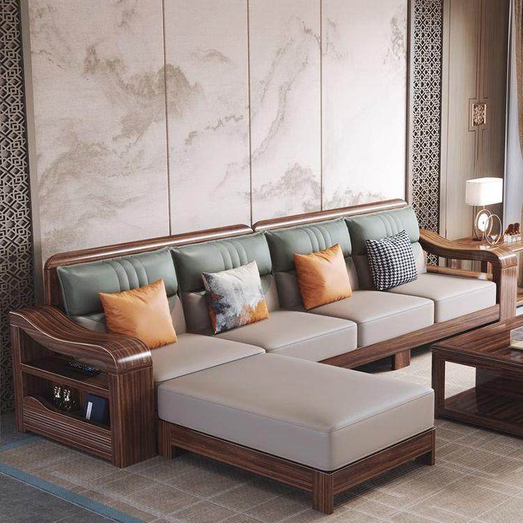 北美黑胡桃木全实木沙发组合现代简约新中式别墅客厅轻奢储物家具