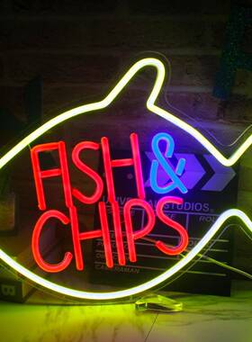 霓虹灯外贸亚克力板发光字氛围灯炸鱼薯条造型灯led灯