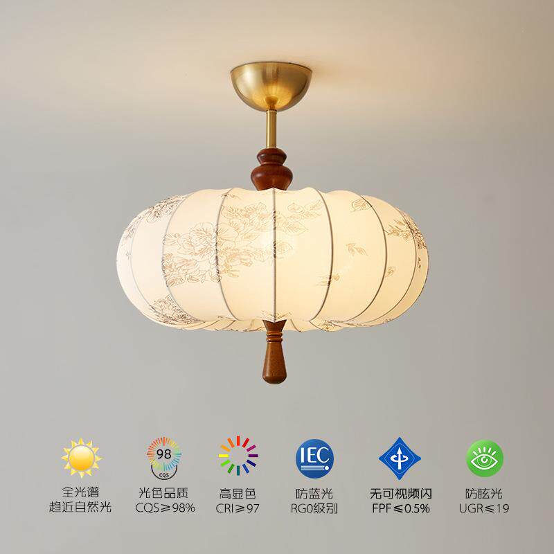 法式中古卧室吸顶灯2025新款南洋风创意布艺罩书房间吸顶灯具中山