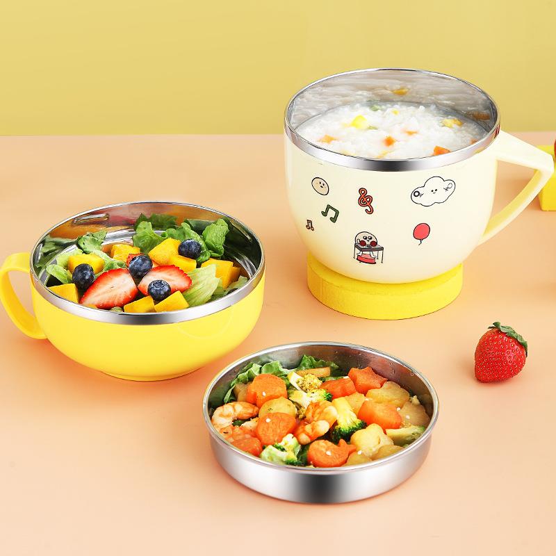 美厨304不锈钢泡面碗带盖 家用学生饭盒餐具食堂宿舍防摔餐杯钢碗