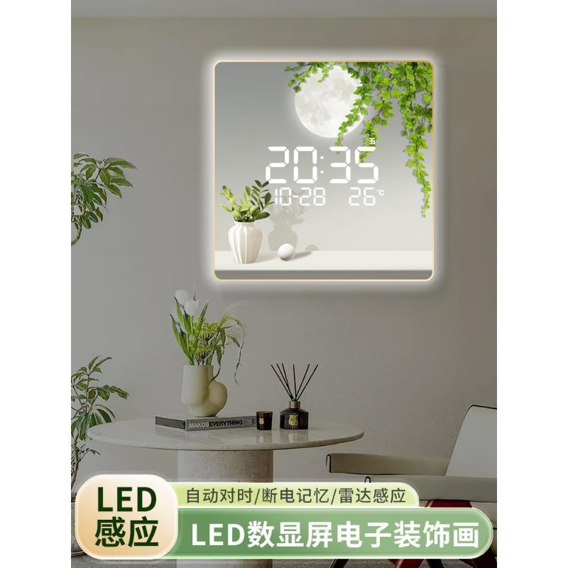 精梭客厅家用装饰画电子挂钟显示万年历现代简约家用创意壁画时钟