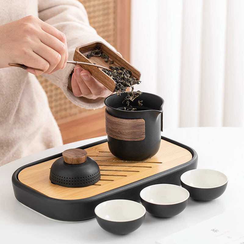 便携式旅行茶具套装一壶三杯日式随身粗陶快客杯户外露营茶壶茶杯