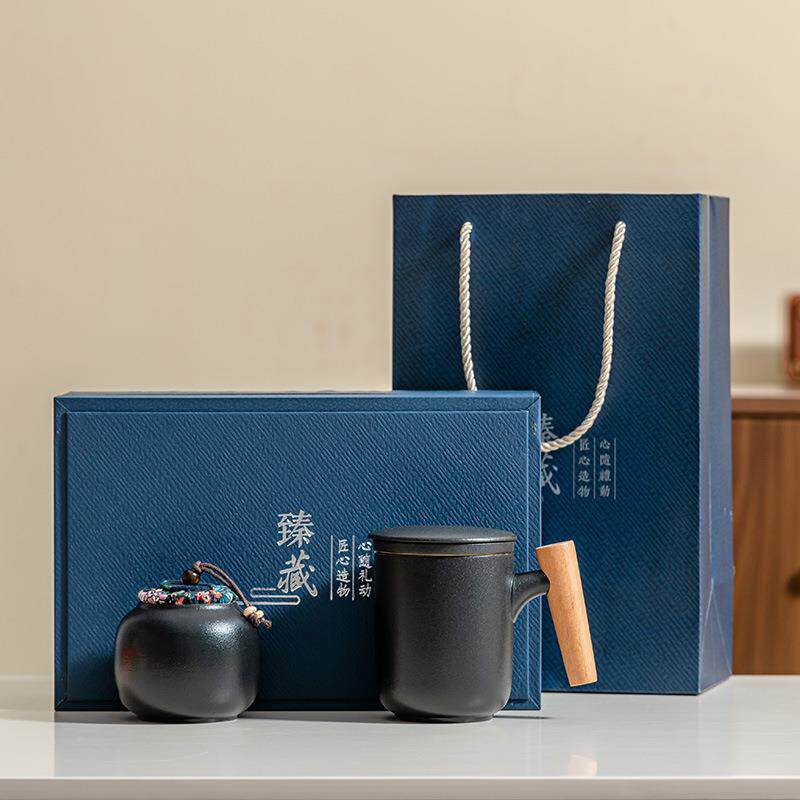 木尚杯茶水分离泡茶杯子陶瓷磨砂家用办公室木柄马克杯带盖过滤杯