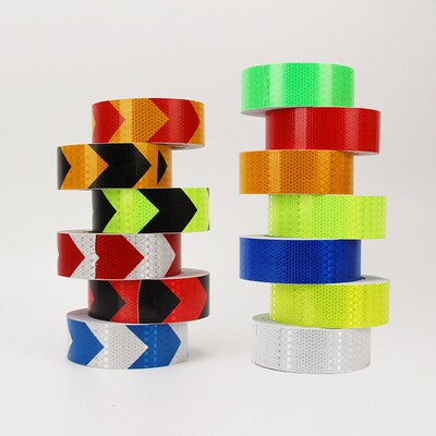 反光贴条警示桩安保贴纸8cm宽黄色警示胶带营光胶带红色10m反光贴