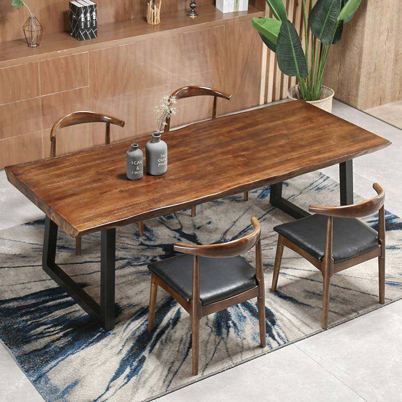 美式复古loft办公桌铁艺实木家用书桌不规则边长条办公电脑桌椅