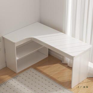 奶油风转角电脑桌书架一体学习桌卧室梳妆台书桌柜二合一家用桌子