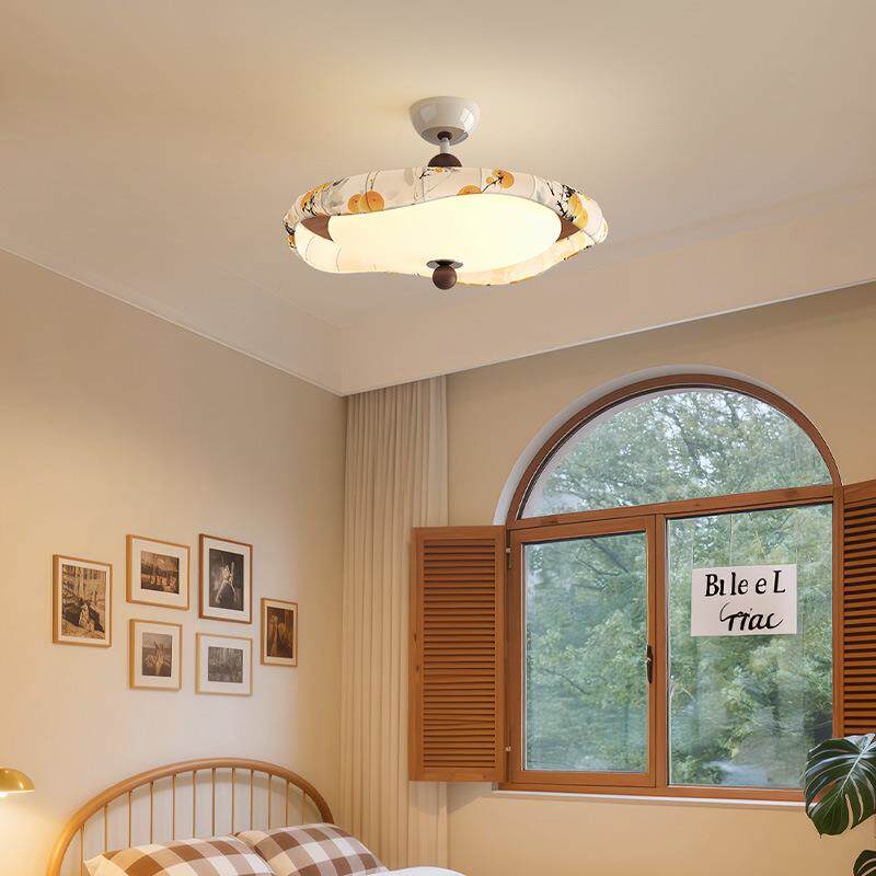 新款宋式美学中古风奶油风创意客厅灯卧室儿童房护眼布艺中山吊灯