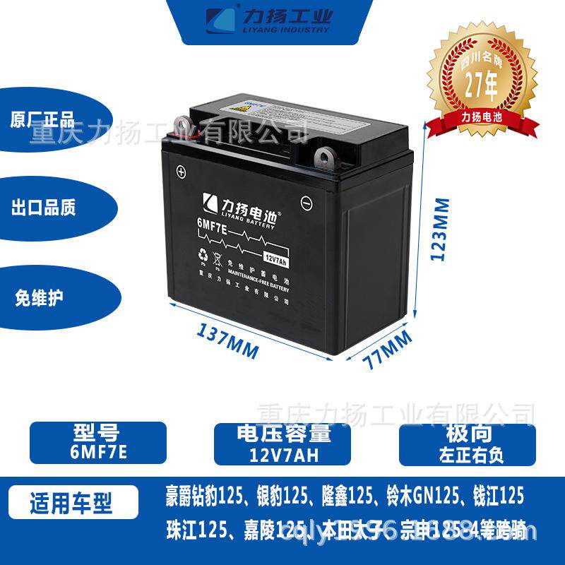 重庆生产12v电瓶摩托、三轮车起动型铅酸蓄电池6MF7E免维护蓄电