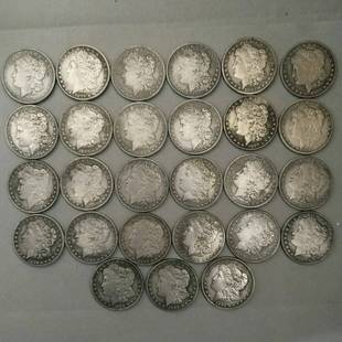 直径38mm铜芯镀银仿古银元 仿摩尔币摩根币1878年到1905年28枚成套