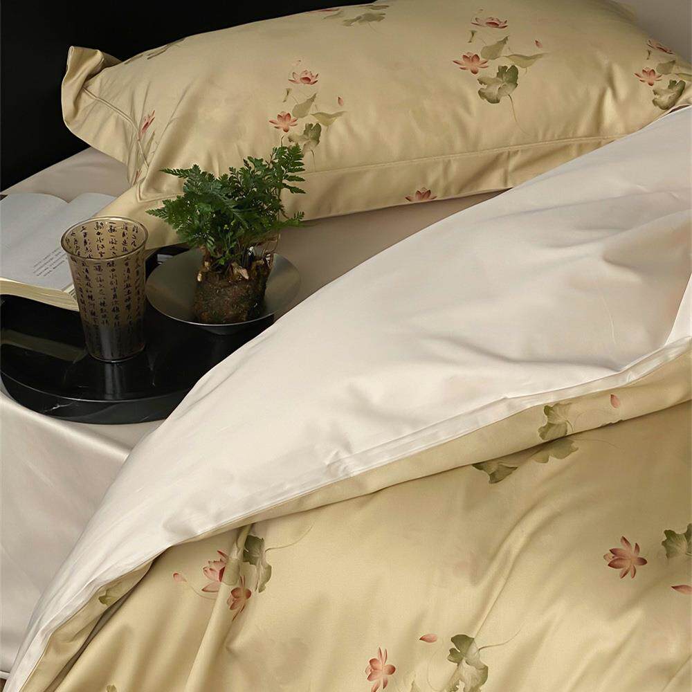 RT.东方美学新中式床上用品100S全棉贡缎床单床笠水墨印花四件套