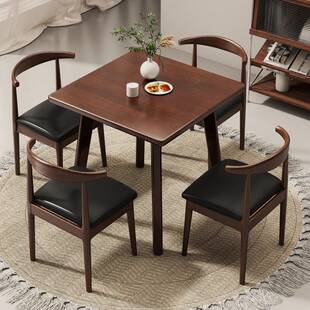 方桌全实木餐桌北欧商用圆形洽谈桌会议桌阳台茶桌奶茶店桌椅组合