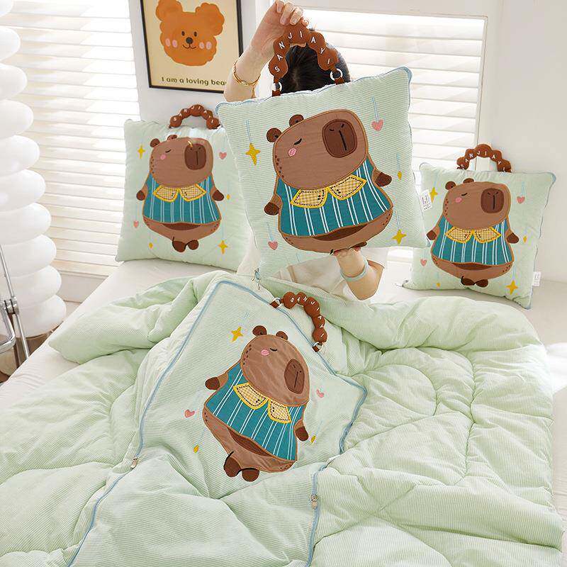 纯棉抱枕被子二合一两用车载全棉办公室午休抱枕被汽车靠枕靠垫