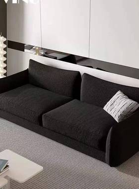 现代复古黑色沙发泰迪绒直排三人布艺沙发北欧客厅民宿轻奢小沙发