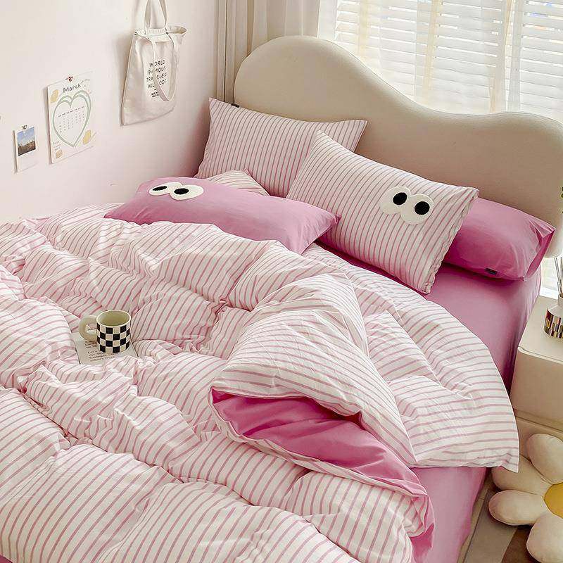全棉四件套纯棉水洗棉床上用品简约条纹床单式双人被套宿舍三件套,纺织面料/辅料/配套,纺织机械配件,淘宝优惠券,粉丝福利购,淘宝优惠卷