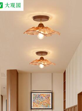 大观园过道灯美式复古玻璃实木吸顶灯玄关走廊灯门厅阳台灯具L271