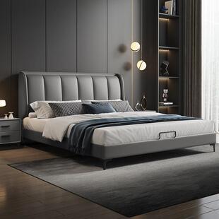 意式极简床现代简约轻奢床小户型主卧室婚床双人床实木储物真皮床