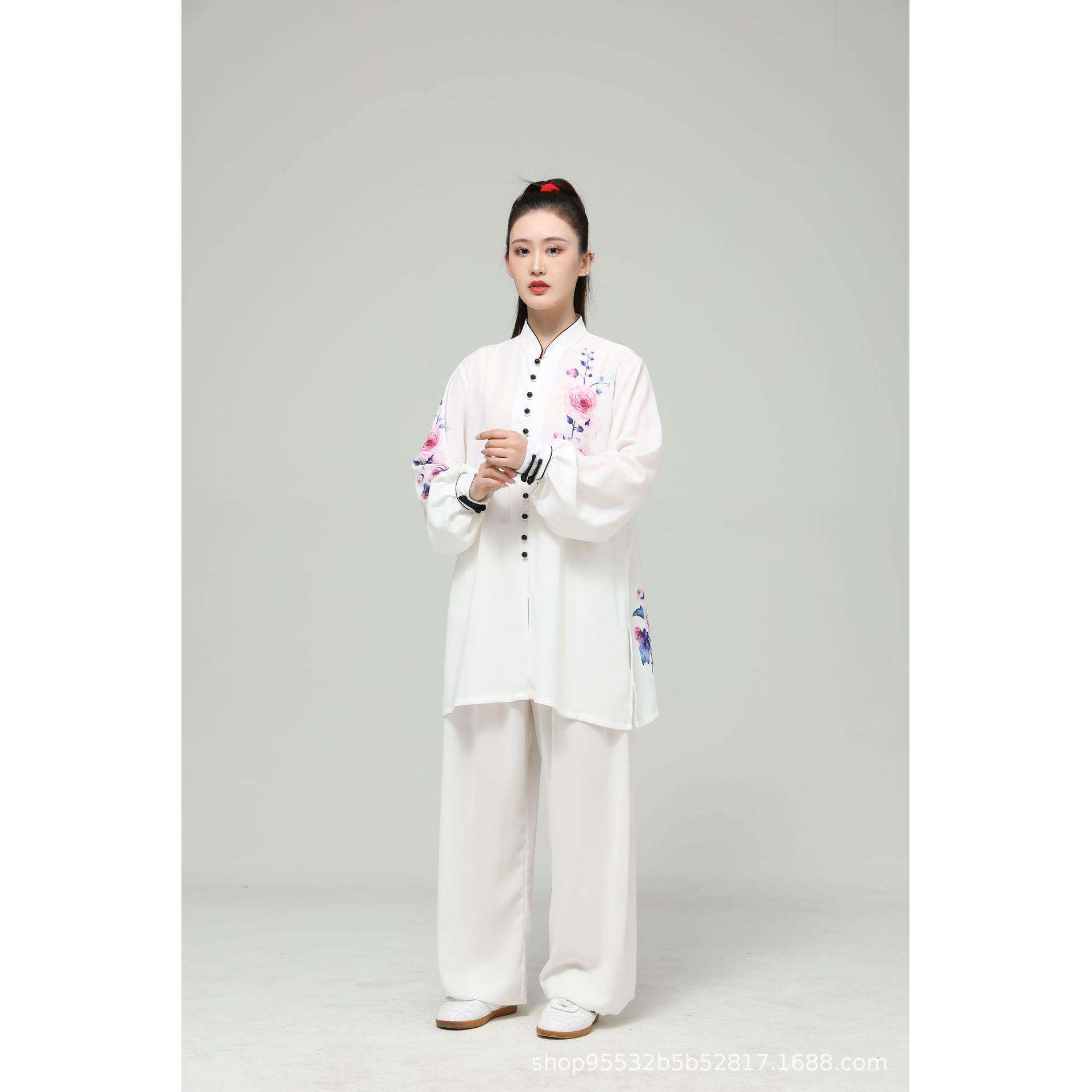 一举成功星光麻印花太极服女练功服比赛男款飘逸武术晨练中长