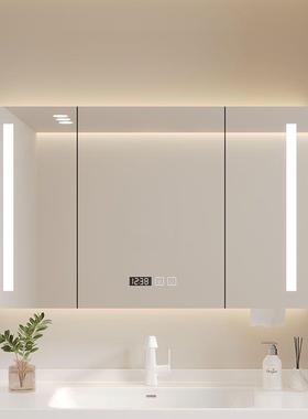 智能单独镜卫生间挂墙置镜物架实木浴室柜储物柜化妆带灯收式EZK