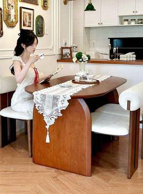 法式古中风BID饭实木餐桌椅组合家用客厅圆形小椭户型白蜡木复古