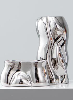 左简约异形镀瓷花电瓶摆件陶轻奢客厅顾玄关餐LQB桌家居软装饰品