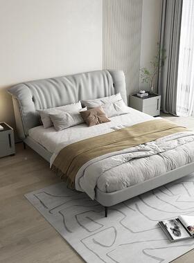 意式极简皮现WZD代简主卧1.8米大床约轻床奢小户型1.5米卧室人双