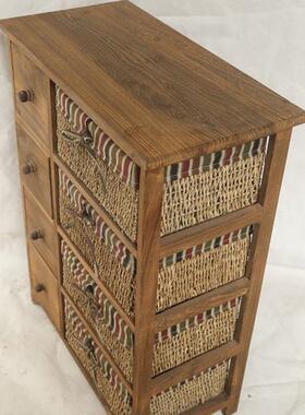 现货实木复古色收纳柜多层屉式抽用FXI木质储物柜多织途编收纳柜