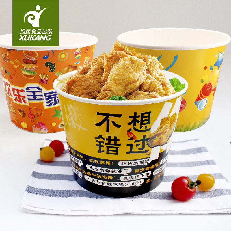 加厚带盖外卖纸桶批发