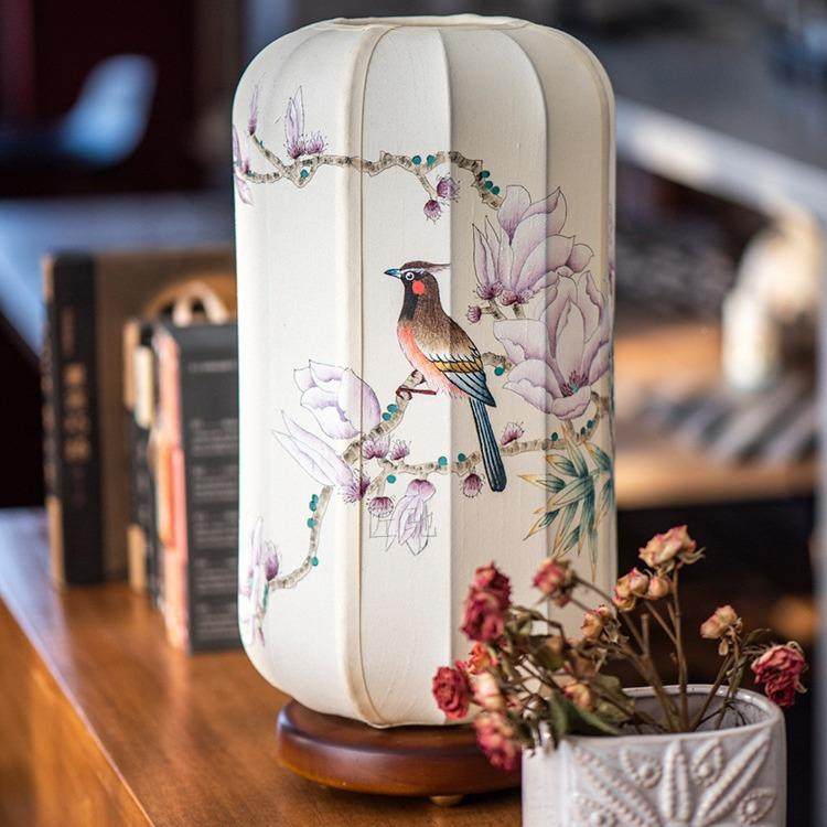 新中式室布艺台灯厅书桌茶术客手WMG绘艺氛围灯卧室床头古典装饰