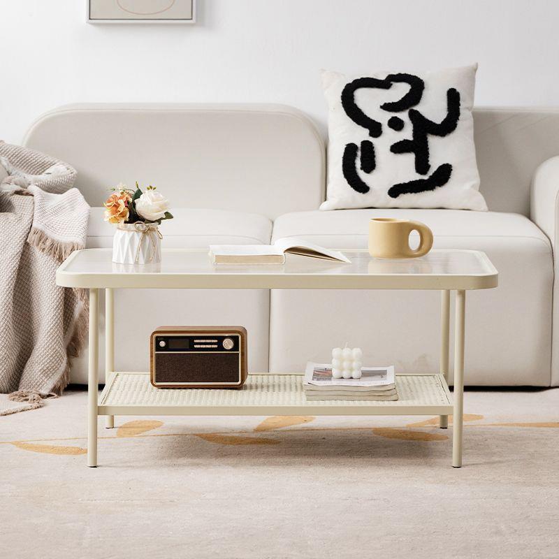 方简形一体小茶台奶油风客茶厅玻璃茶61094几小型家用现代约桌出