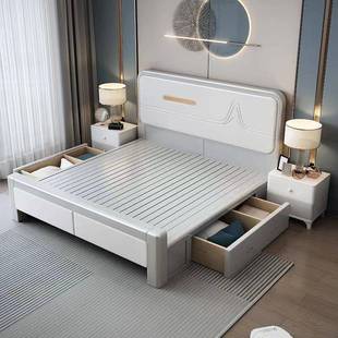 现代简约实木床床1.PGF8主双人床全实木1.米5米白色单人储物卧婚
