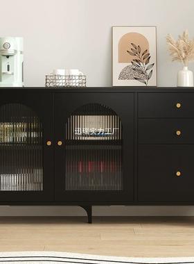 岩板餐纳边柜多功茶水柜QET吧台柜客厅复古风黑色能厨靠墙收储房