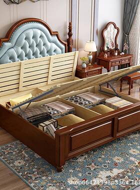 乡村美式米主卧室床家具复1婚.5古轻奢欧软包GSU12.8全实木双人大