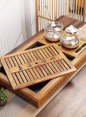 鸡翅实木大号茶盘一自39086家中动茶炉体茶海办公用式茶台套装工
