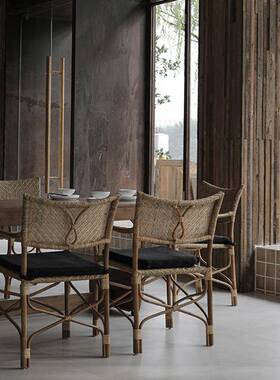 手天然真藤藤椅NEB编扶餐椅阳休闲度假风单人书房餐台桌椅椅子复