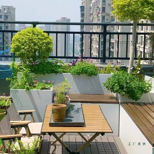 户外不锈钢花箱坐凳组合庭院花园露台室外塑木座椅凳发光景观花坛