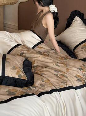 法式复古10全棉长绒棉花提四CNW0件套纯棉印花端花边1高00支床上