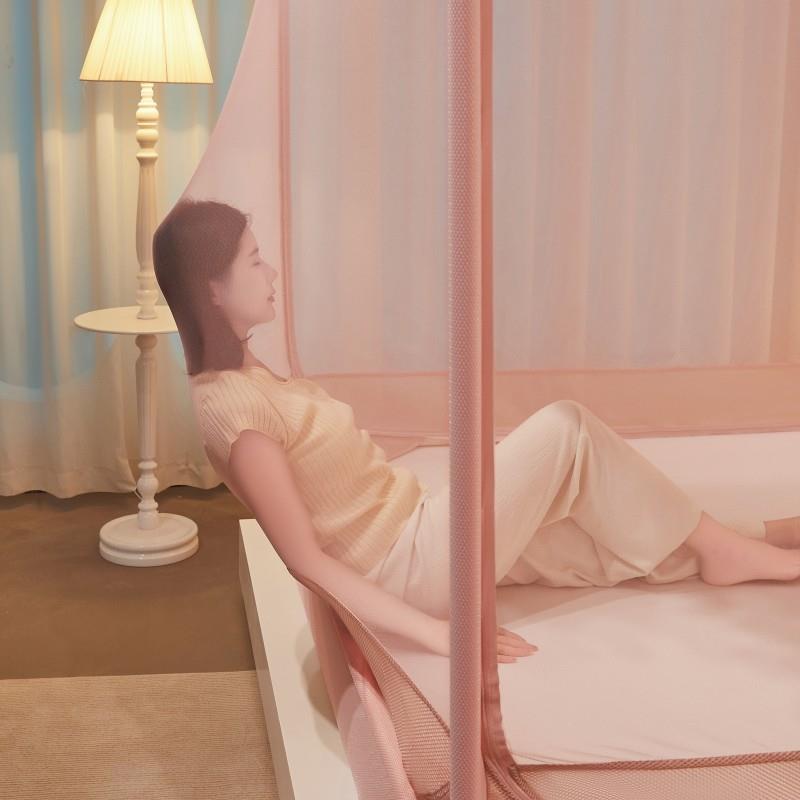 三开966门密方顶U型绣花三边床笠回底款开门外穿杆刺坐床加蚊帐