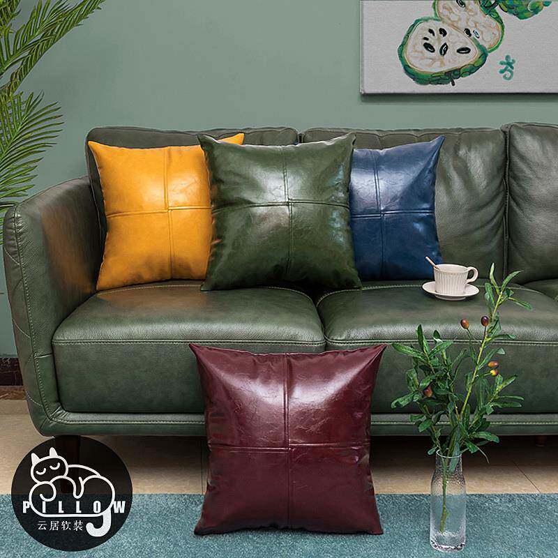 油风车拼接TTmguugg蜡抱枕沙发皮靠垫客厅皮靠垫抱背枕皮沙发抱枕