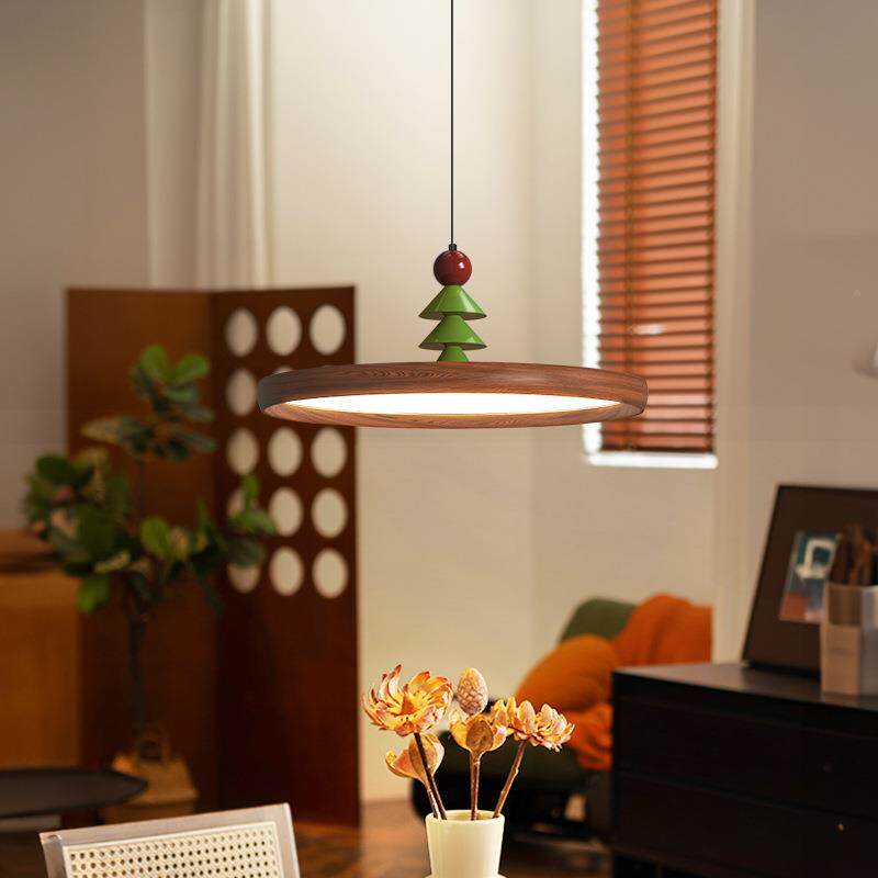 树餐厅吊灯圣诞创意中古胡桃木GEN圆盘餐桌饭厅吧台2色025年新款