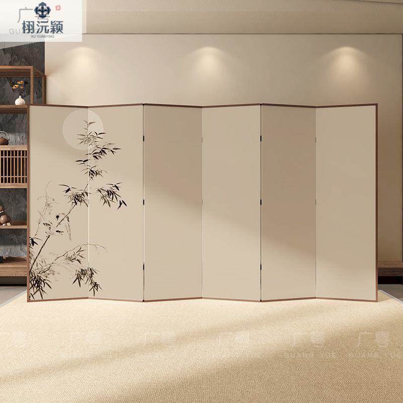 茶室折叠移动遮挡装饰折屏布艺屏风隔断客厅入户玄关新中古办公室
