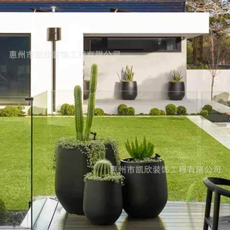 户外玻璃钢花盆商场美陈大花器组合椭圆落地大花钵种植槽花池
