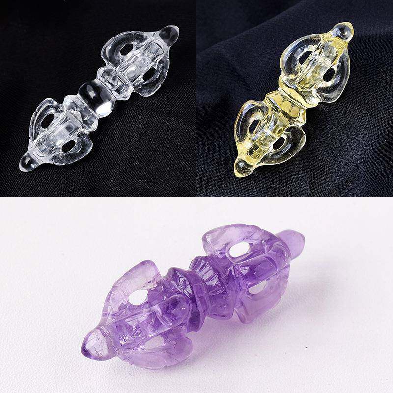 天然白水晶金刚杵降魔杵紫水晶东陵玉金刚撅金刚铃法器雕刻件